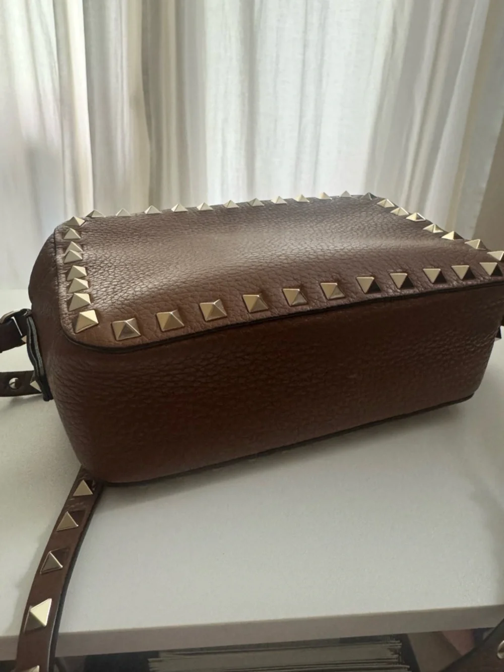 Valentino Rockstud Brown Leather Crossbody Bag - Picture 7 of 10